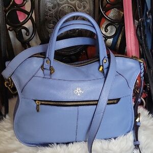 orYANY Lavender Blue Leather Satchel with Gold Hardware